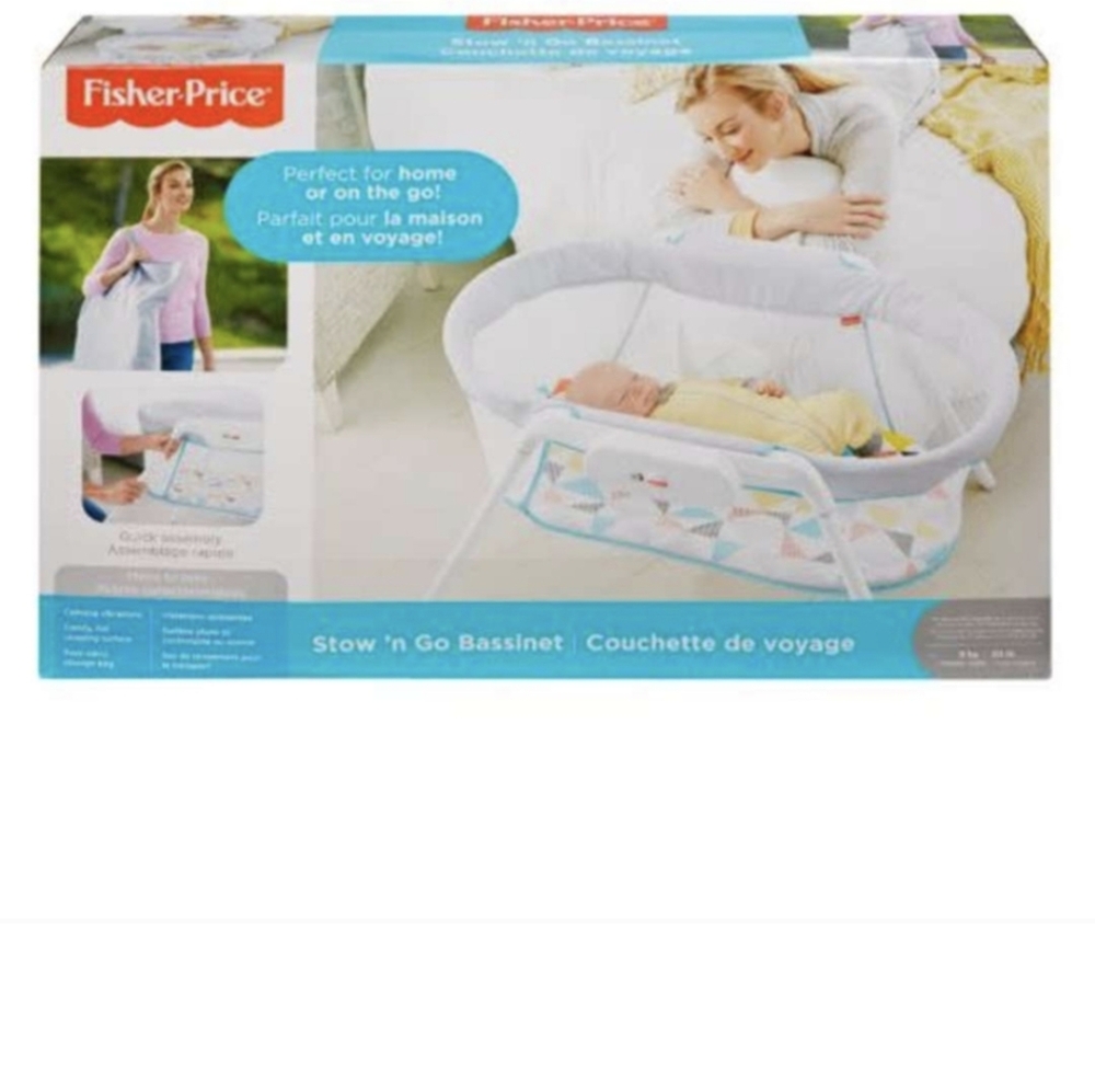 Fisher-Price White and Light Blue Stow 'n Go Bassinet